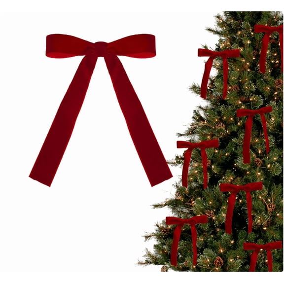 24pcs Red Velvet Bows for Christmas Tree Decorations Wreath Burgundy Velvet Ribbon Garland Velvet Bows with Gold Twist Ties,12PC-B.Red,Christmas