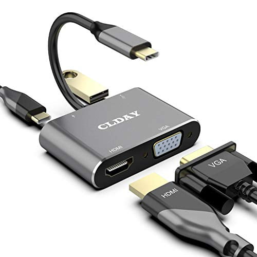 kandidat Teenager blæk USB C to 4K HDMI VGA Adapter CLDAY 4-in-1 Hub USB 3.0 OTG Charging Power PD  Port Compatible for MacBook Pro/Dell XPS/Samsung Galaxy - Walmart.com
