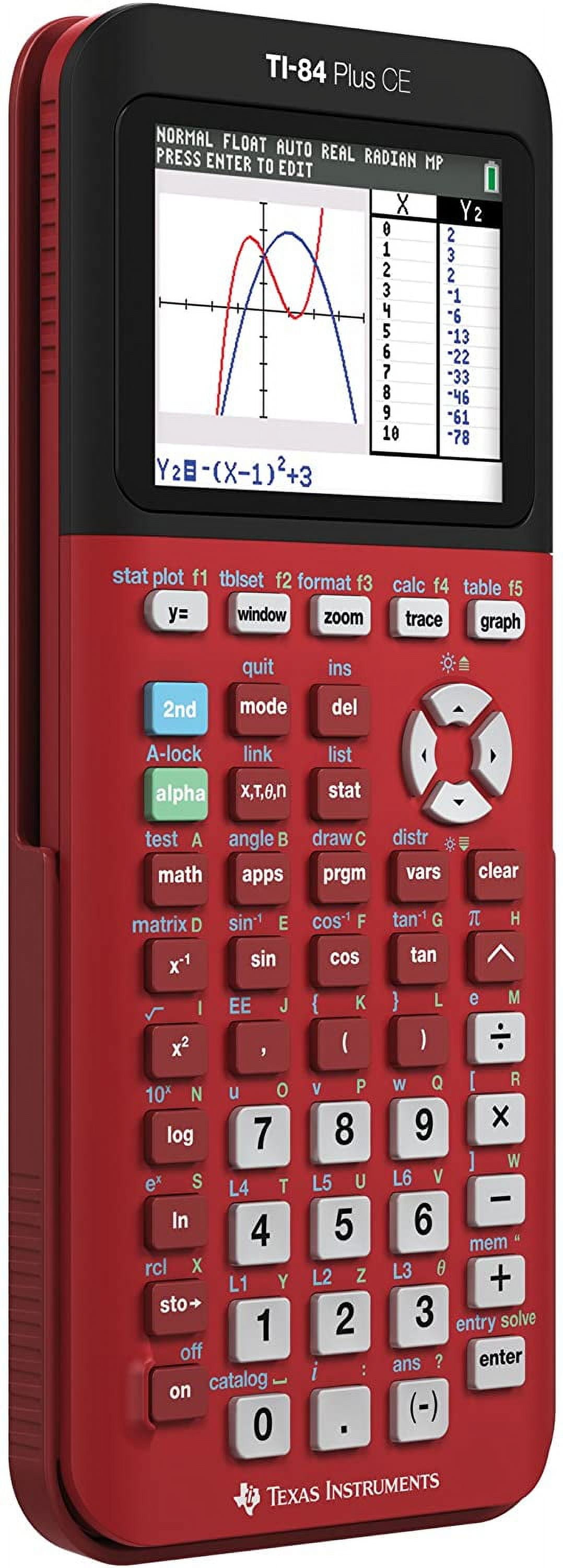 Pre-Owned Texas Instruments TI-84 Plus CE Graphing Calculator, Radical Red, Rechargeable, High School and College