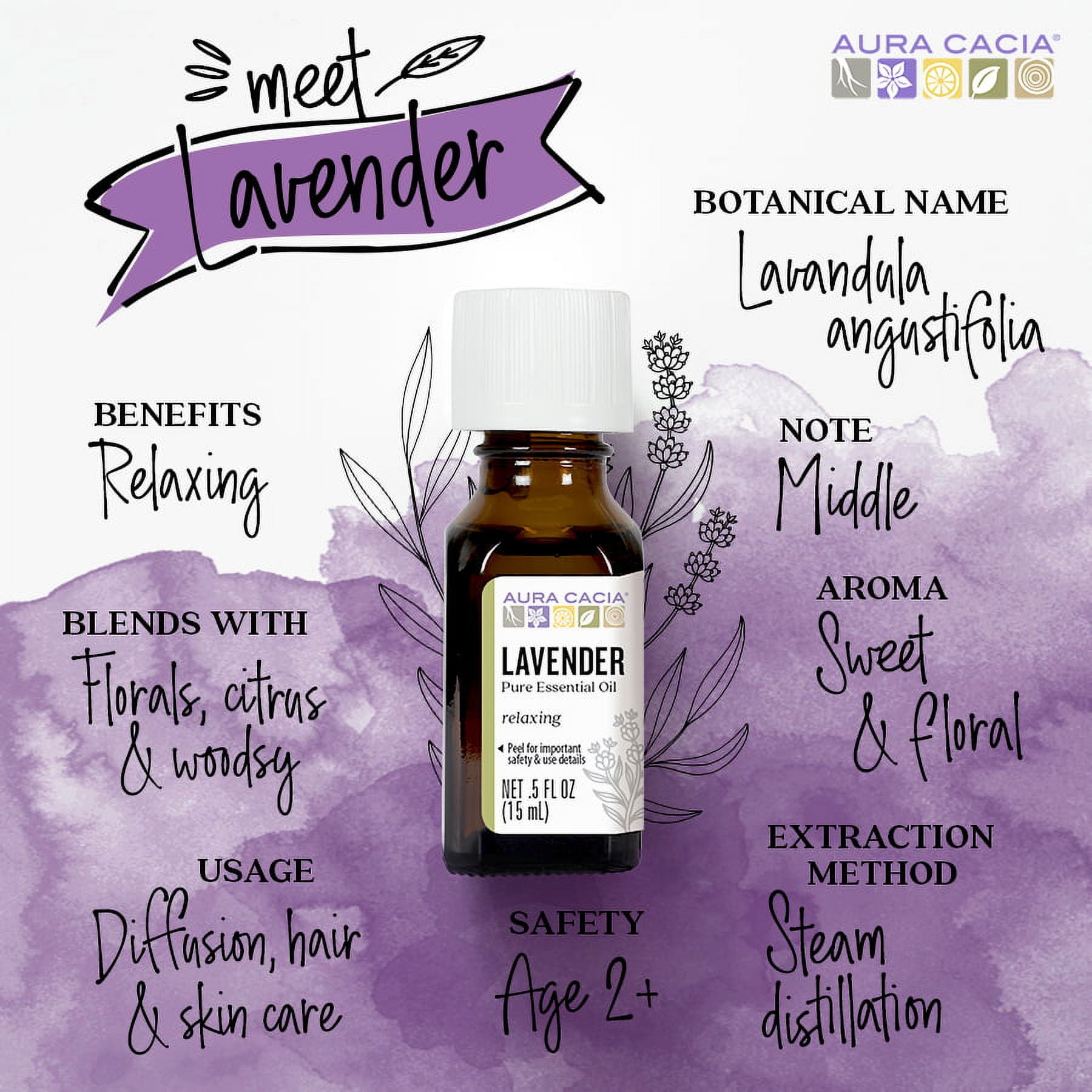 Aura Cacia Lavender Scented Pure Essential Oil, 2 fl oz Bottle