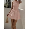 thumbnail image 6 of Red Gingham Sleeveless Ruched Mini Dress, Sweet French Style Summer Vacation Dress, 6 of 10