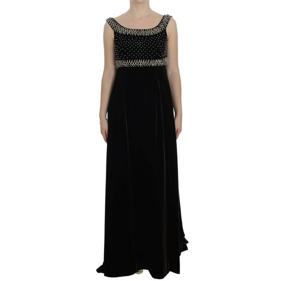 Dolce Gabbana Brown Velvet Crystal Sheath Gown Dress