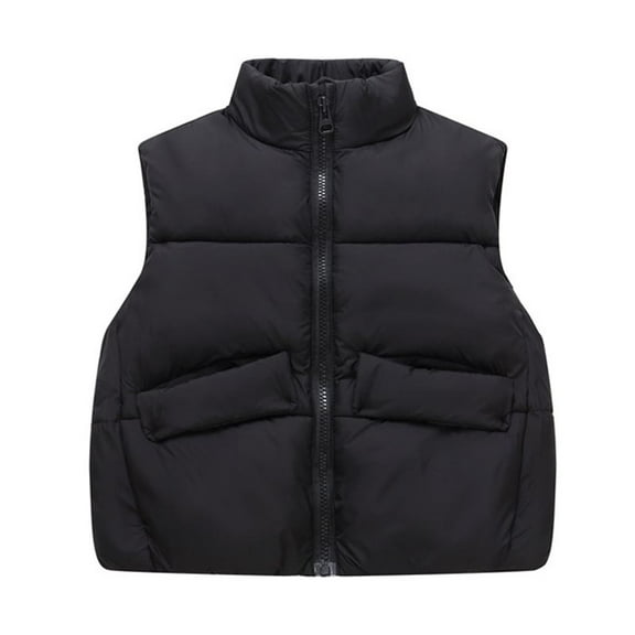 bbymog Girls' Fashion Winter Puffer Vest with Pocket Solid Color Warm Zip Up Jacket for Boys Kids Clothes Black 9 Years