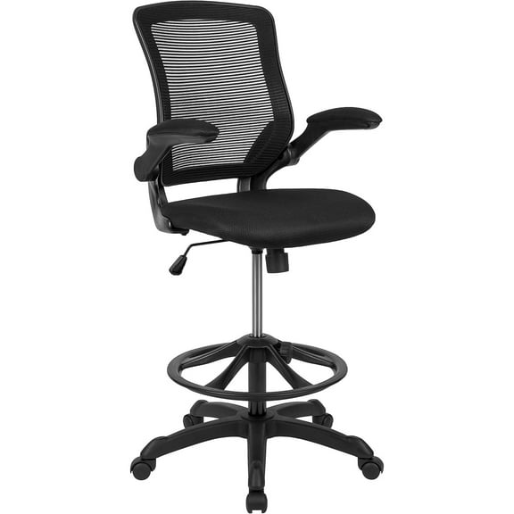 Kale Mid-Back Swivel Office Chair with Adjustable Foot Ring, Lumbar Support, and Seat Height, Ergonomic Mesh Executive Chair, Black