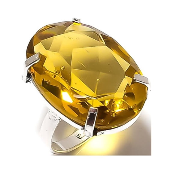 Natural Citrine Gemstone Handmade 925 Sterling Silver Gift Ring Size 7