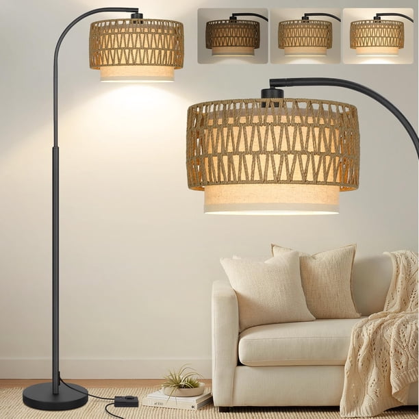 Lámpara de pie Boncoo Arc Black Rattan Dim 9W LED