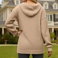 thumbnail image 4 of XIAOCHA Womens Hoodies Button V Neck Long Sleeve Solid Color Ribbed Knit Hooded Sweater Simpel Oversized Pullover Drawstring Top Khaki, 4 of 7