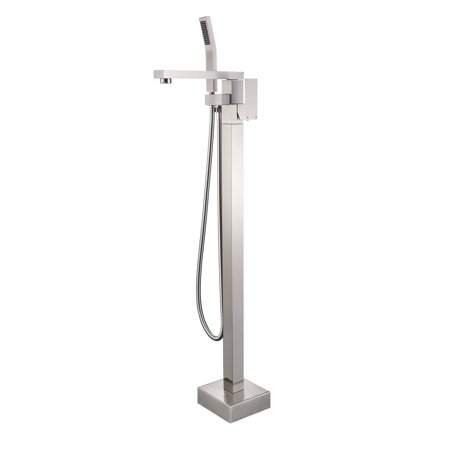 Square Hand Shower with Single-Handle Freestanding Floor Mount Tub Faucet Bathtub Filler in Brushed Nickel
