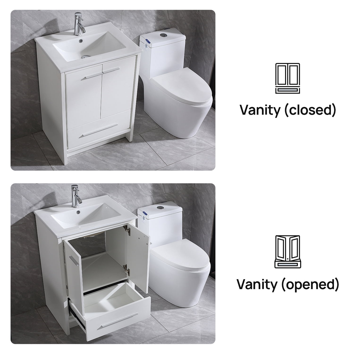Wonline 24inch White Bathroom Vanity with Sink Stand Floor Cabinet White Ceramic Sink with Mirror Faucet
