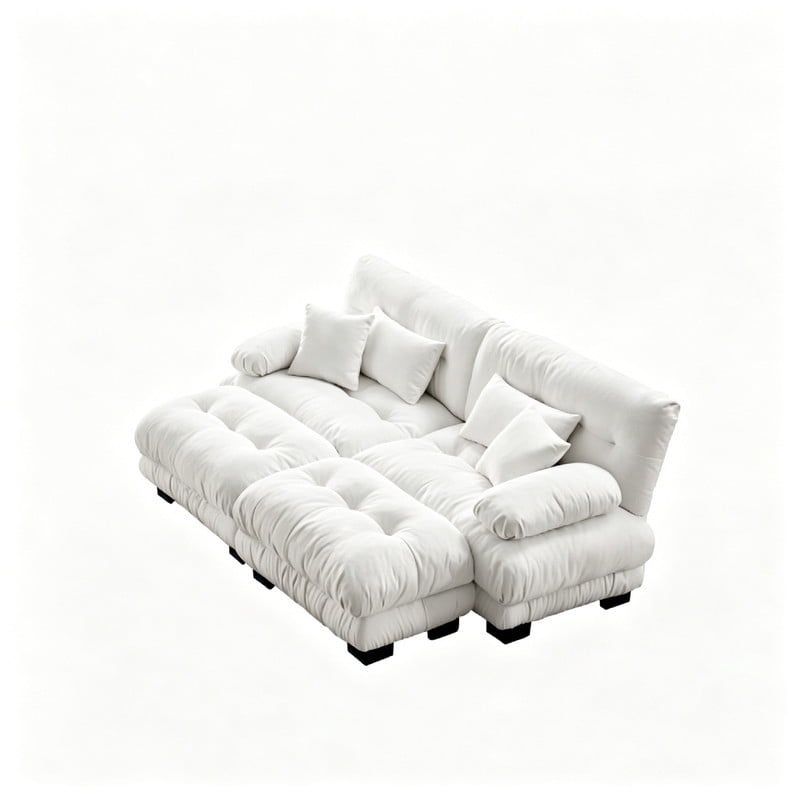 ANPPORT Cloud Couch Sleeper Sofa, Chenille White 2-Seater Modular Sofa with 2 Ottomans, 2 Lumbar pillows, 2 Pillows, Comfy Deep Seat Cloud Sofa, Convertible L-Shaped Floor Couch for Living Room