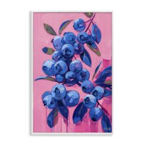 Stupell Industries Vibrant Blueberries on Pink Food & Beverage Painting White Framed Art Print Wall Art, 16 x 24