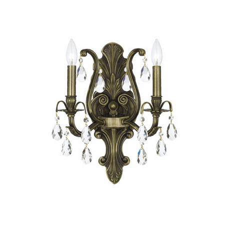 

Wall Sconces 2 Light With Antique Brass Clear Hand Cut Crystal Brass Candelabra 13 inch 120 Watts - World of Lighting