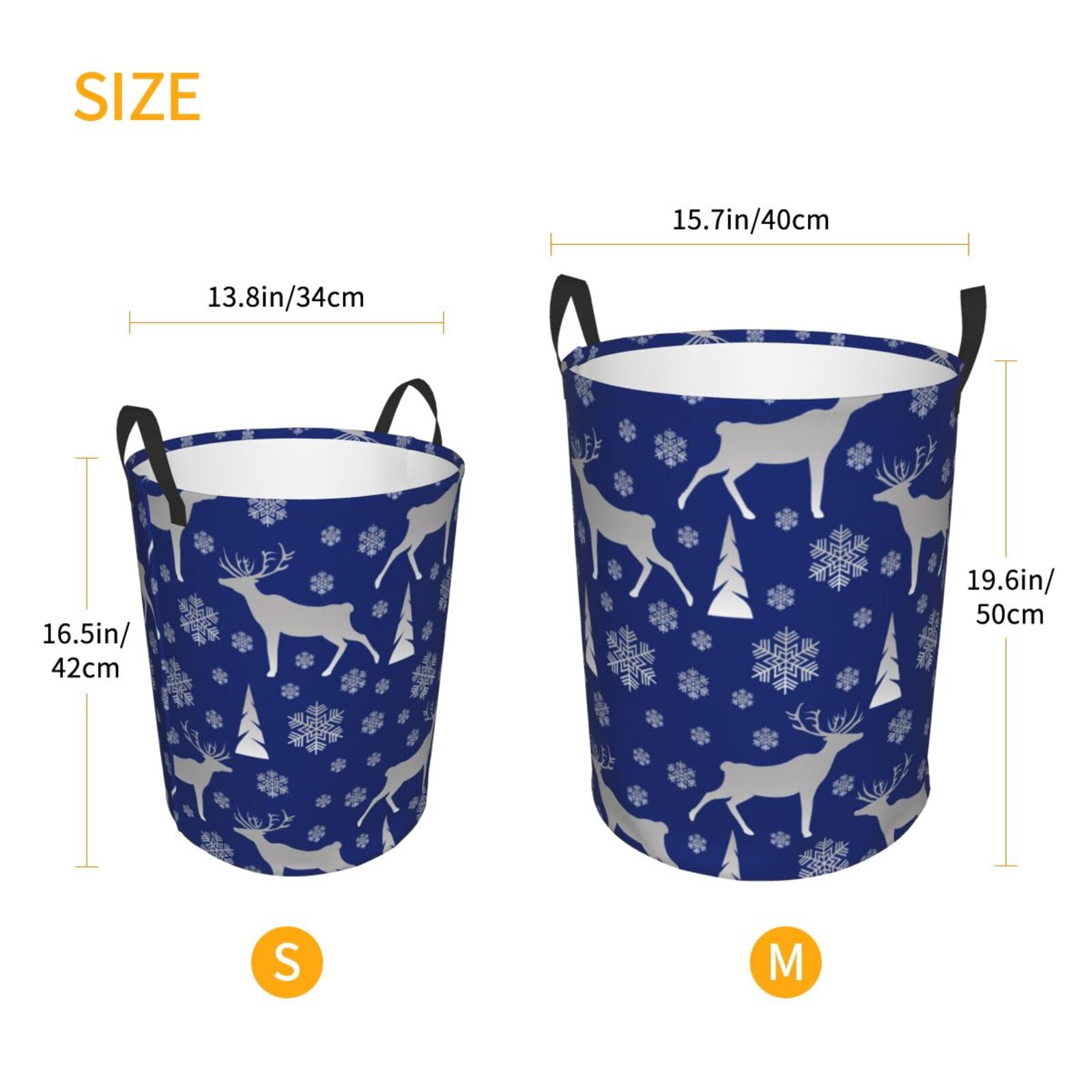 Large Laundry Basket with Handles - winter moose deer snowflakes blue Kids Baby Dirty Clothes Laundry Hamper for Bedroom Aesthetic