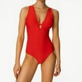 thumbnail image 2 of UJNDER Maillots de Bain une Pièce pour Femmes Col en V à Volants Maillot de Bain Lacé avec Contrôle Grande Taille Maillots de Bain pour Femmes Rouge m, 2 of 9