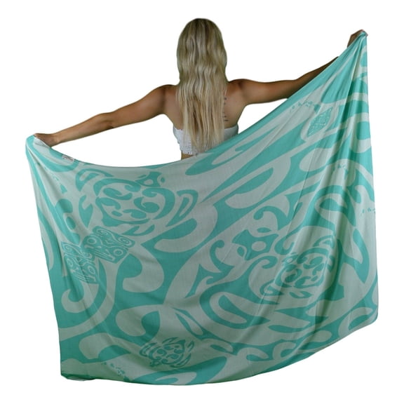 Island Style Women's Pareo Sarong Cover-up- Hawaiian Tribal Island Turtle, Teal