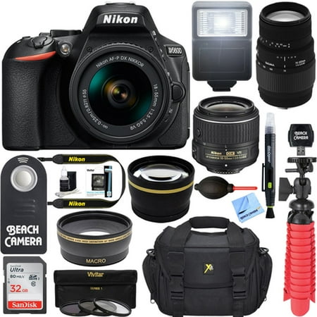 Nikon D5600 24.2MP DSLR Camera + (18-55mm VR Nikon & 70-300mm SLD DG Sigma Lens Package, Black) + Bundle 32GB SDHC Memory + Photo Bag+Wide Angle Lens + 2x Telephoto+Flash + Remote + Tripod +