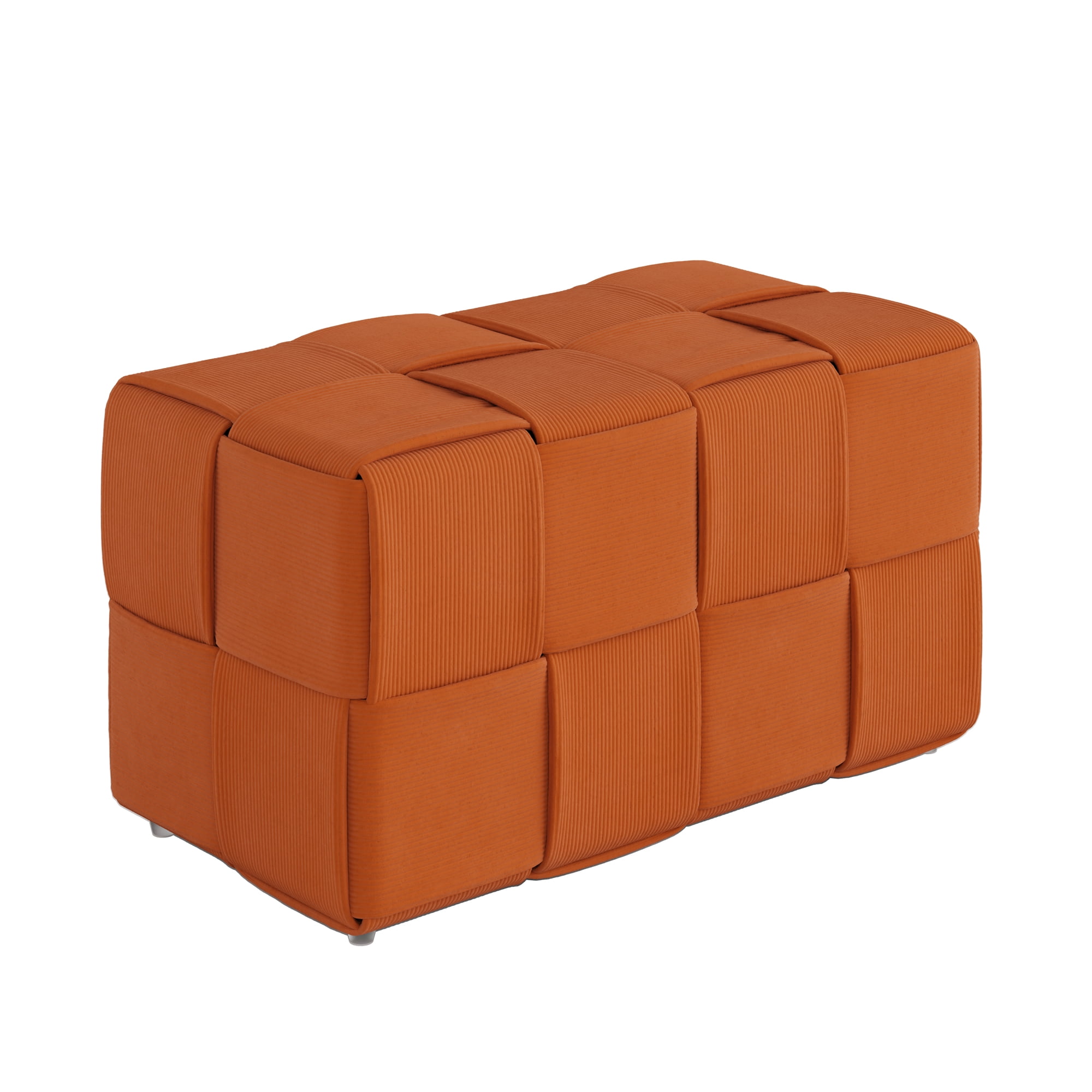 Corduroy Ottoman Foot Rest, Square Upholstered Stool with High-Density Foam and Wood Frame, 300 Lbs Capacity, Multi-Purpose Footstool for Living Room Bedroom Nursery, Brown