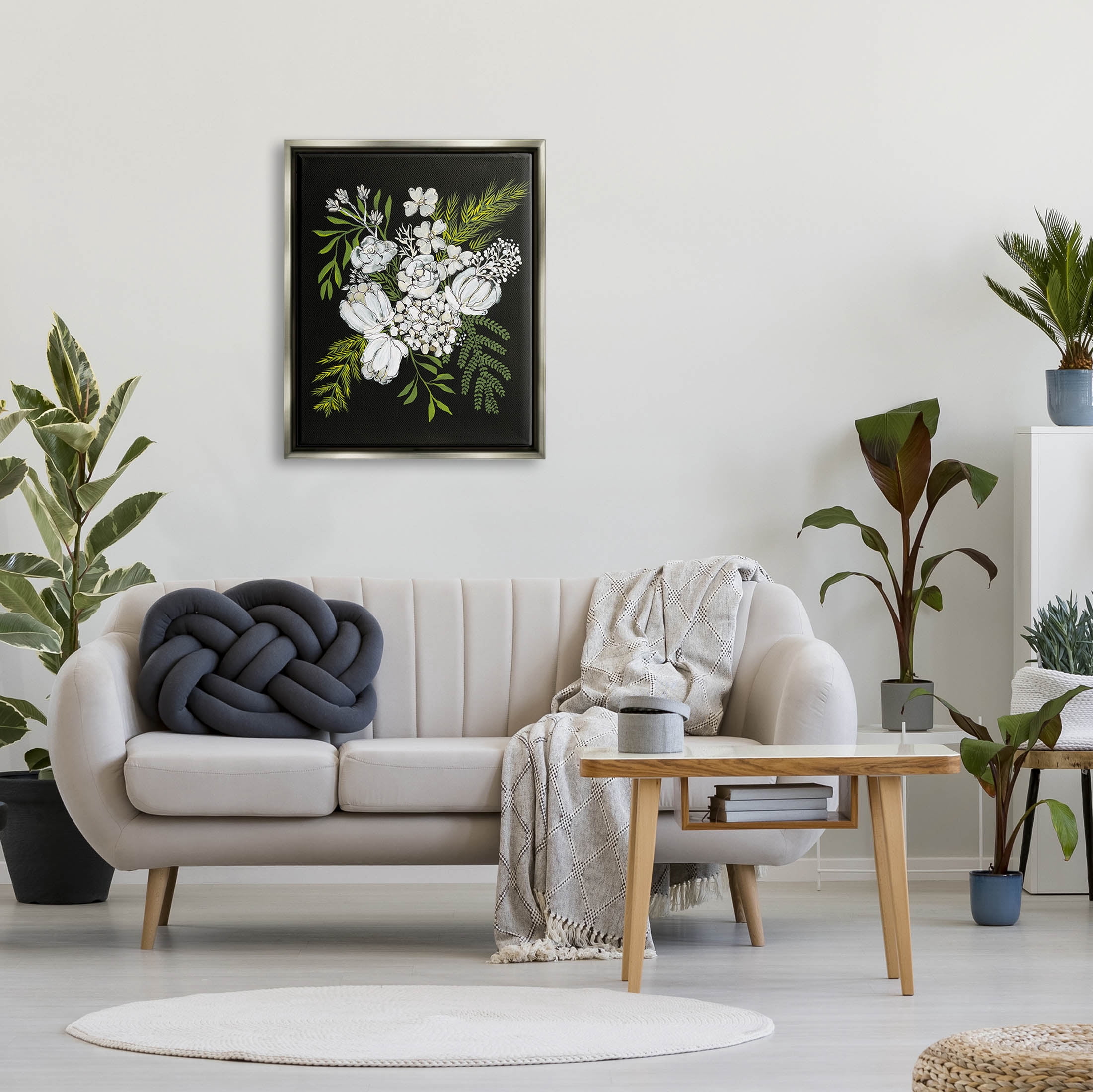 Stupell Industries Blooming White Flower Arrangement Design Graphic Art Luster Gray Floating Framed Canvas Print Wall Art, Design by Regina Moore