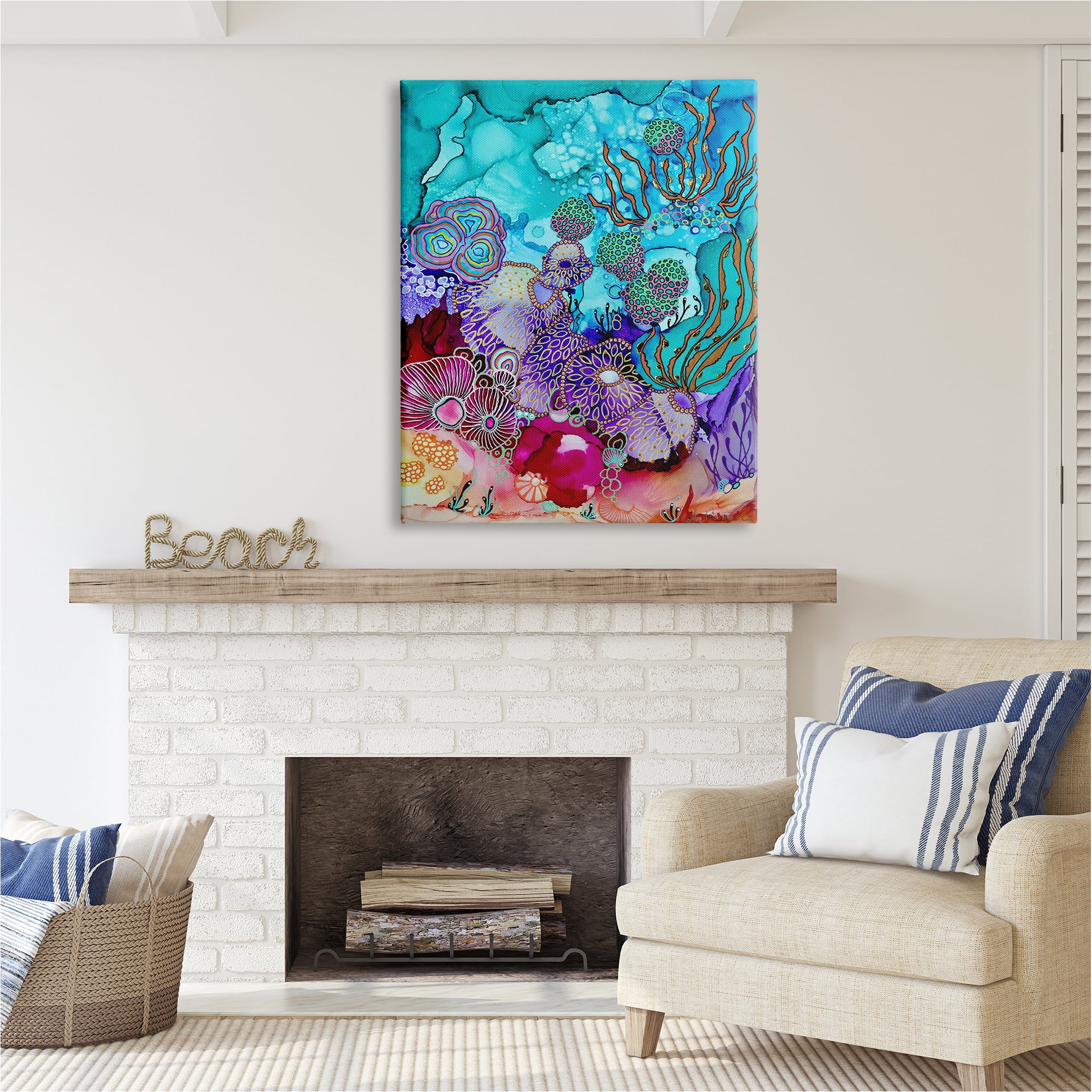 Stupell Industries Modern Coral Reef Abstract Painting Gallery Wrapped Canvas Art Print Wall Art, 36 x 48