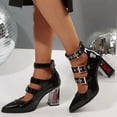 thumbnail image 4 of SCHUHLAND Women's Rose Clear Heels Pumps, Patent Leather Pointed Toe, Metal Buckle Ankle Strap, Punk Style, 4 of 16