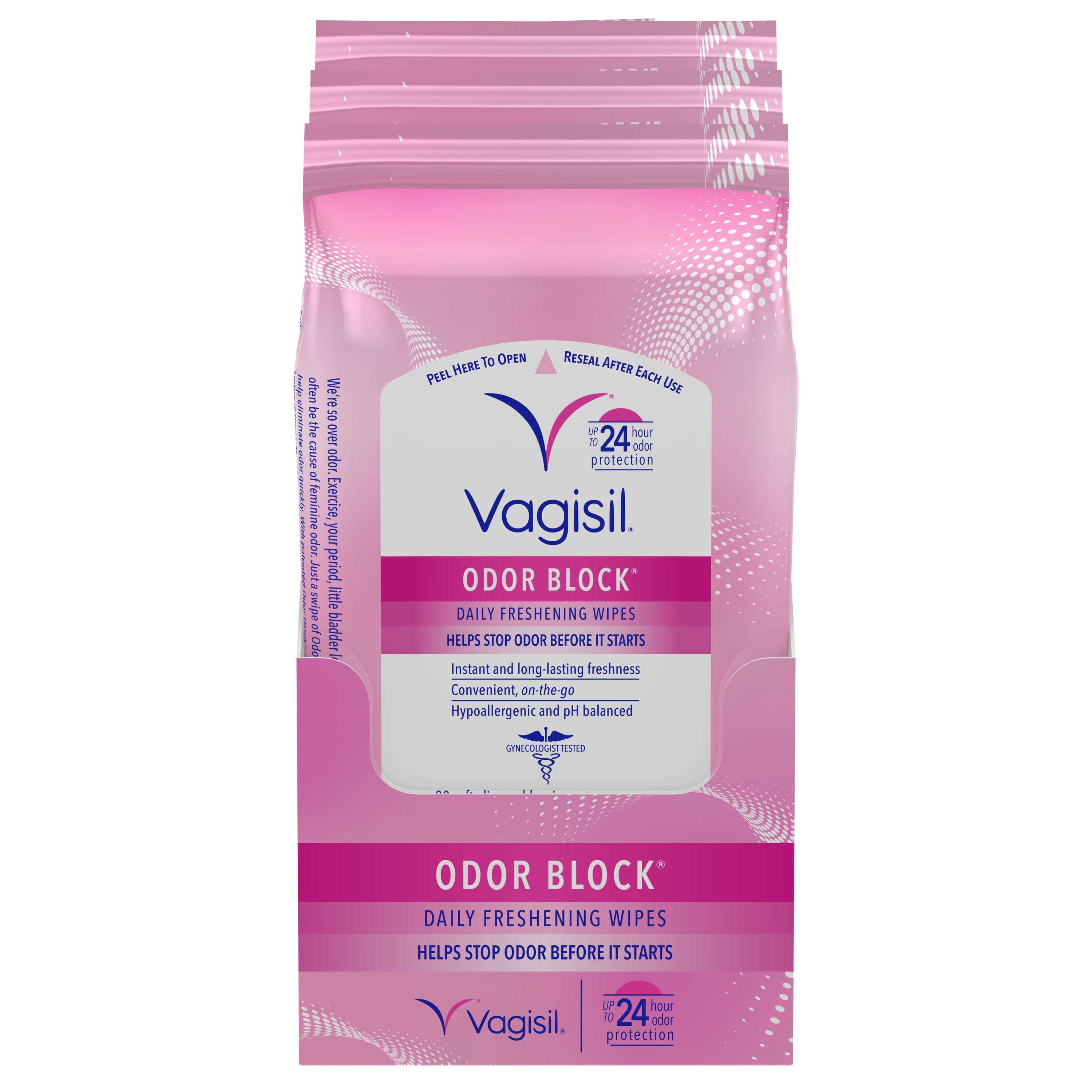 (2 pack) Vagisil Odor Block Daily Freshening Feminine Wipes, 20 Count in a Resealable Pouch, 3 Pack