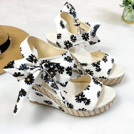 

absuyy Platform Sandals for Women Casual Bohemian Wedges Open Toe Muffin Summer Slide Sandals #443 White