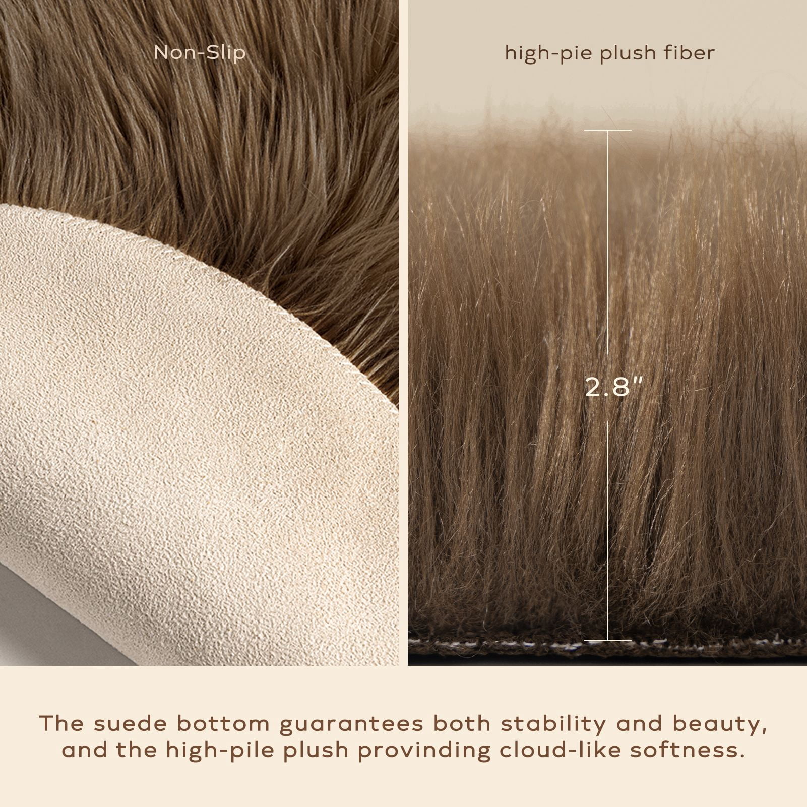 Phantoscope Faux Fur Area Rug, Fluffy Beige Shag Carpet, Ultra Soft Machine Washable Indoor Area Rug, 3' x 5', Rectangular for Living Room, Bedroom, Nursery & Kids Room
