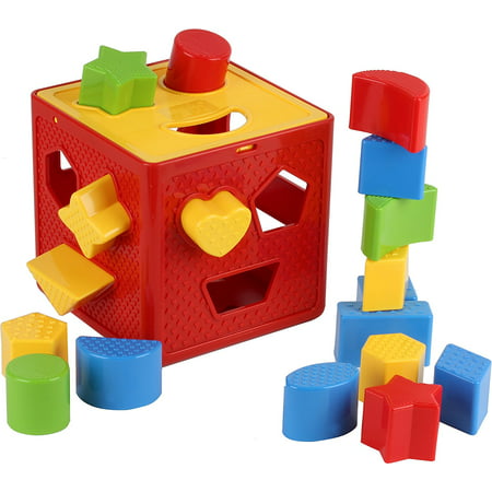 Baby Blocks Shape Sorter Toy - Childrens Blocks Includes 18 Shapes - Color Recognition Shape Toys With Colorful Sorter Cube Box - My First Baby Toys - Toys Gift For Boys &