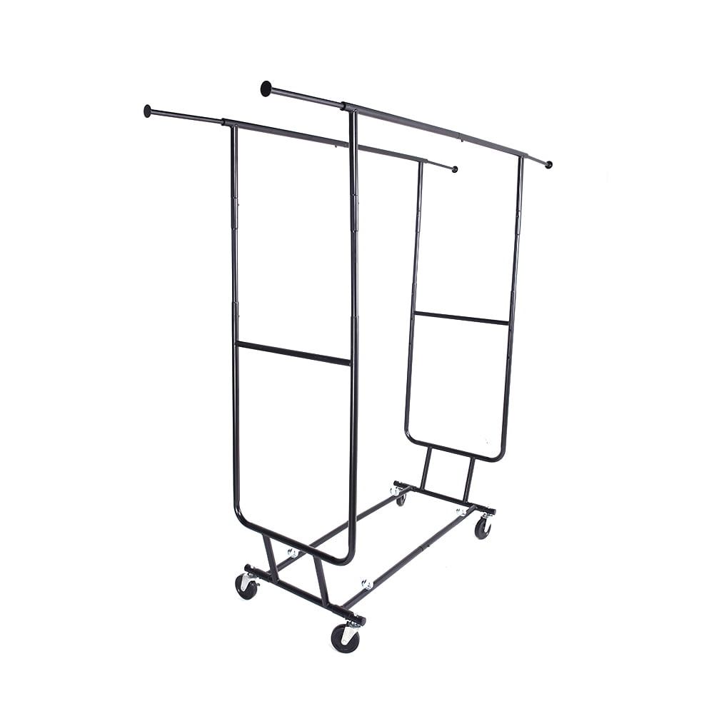 Kepooman Heavy Duty Steel Double-bar Garment Rack, Hanger Black and Chrome Plated, Black Kepooman Heavy Duty Steel Double-bar Garment Rack, Hanger Black and Chrome Plated, Black
