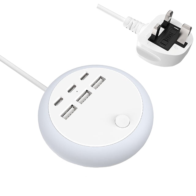 7 In 1 Retractable USB Charging Station 8 Color Light 2026 Rotatable Retractable 6 USB Ports Total Length 1.4m