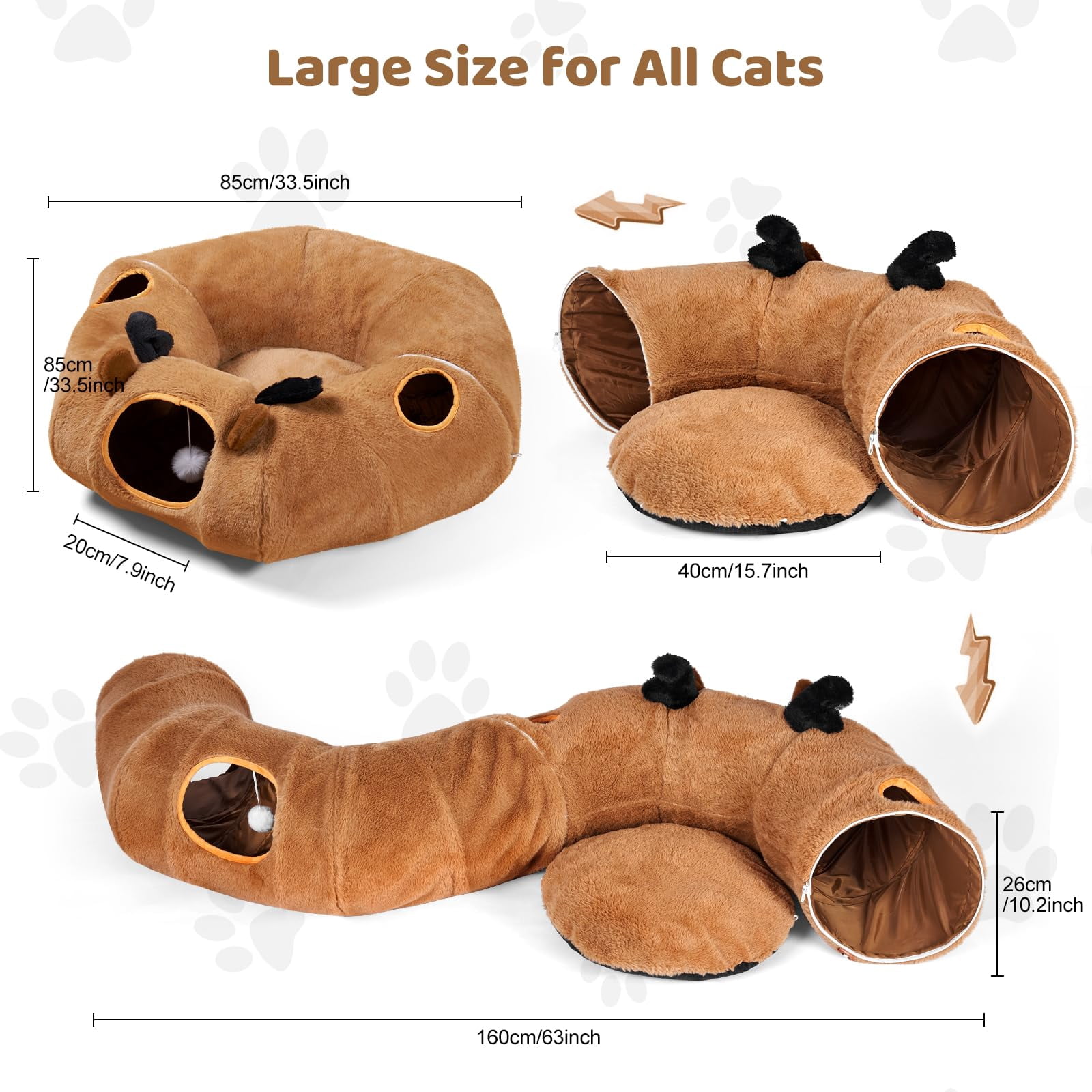 Cat Tunnel Bed With 20 Interactive Toys  3-in-1 Diy Collapsible Plush Tube Washable Mat Large Indoor Play Cave For Kittens And Small Animals