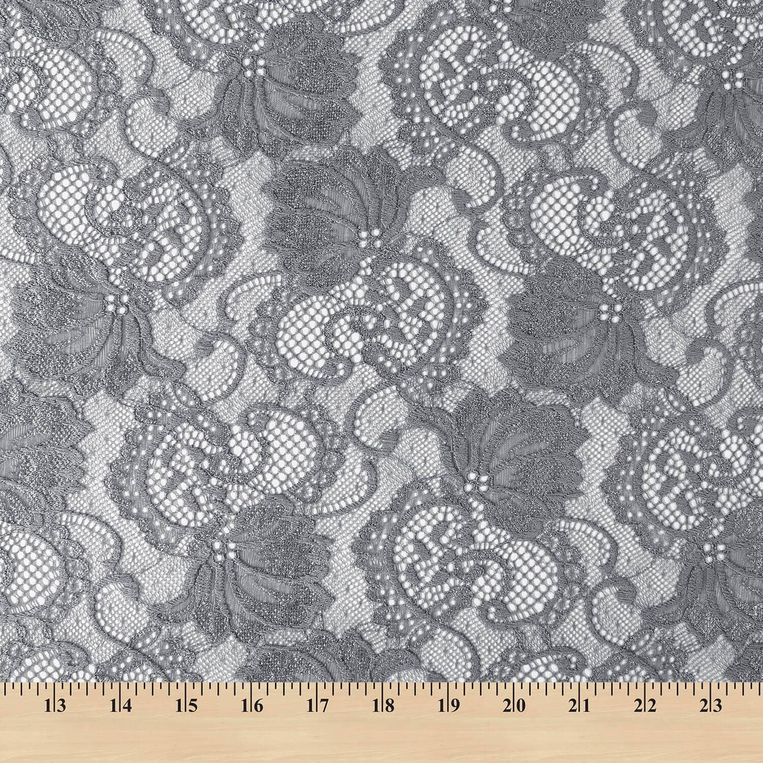Victoria Floral Polyester Stretch Sheer 58/60 Inch Lace Fabric By The Yard - For Sewing Apparel & Accessories - Grey (5 Yards)