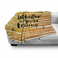 thumbnail image 3 of Saying Soft Flannel Fleece Blanket, Life is Better When You are Laughing Hand Drawn Calligraphy on Stripes, Cozy Plush for Indoor and Outdoor Use, 60" x 80", Orange Yellow and Black, by Ambesonne, 3 of 6