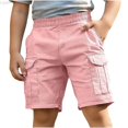 thumbnail image 2 of Liyamei Boys Linen Cargo Shorts with Drawstring for Summer Outdoor Play Size 4-13,Pink, 2 of 6