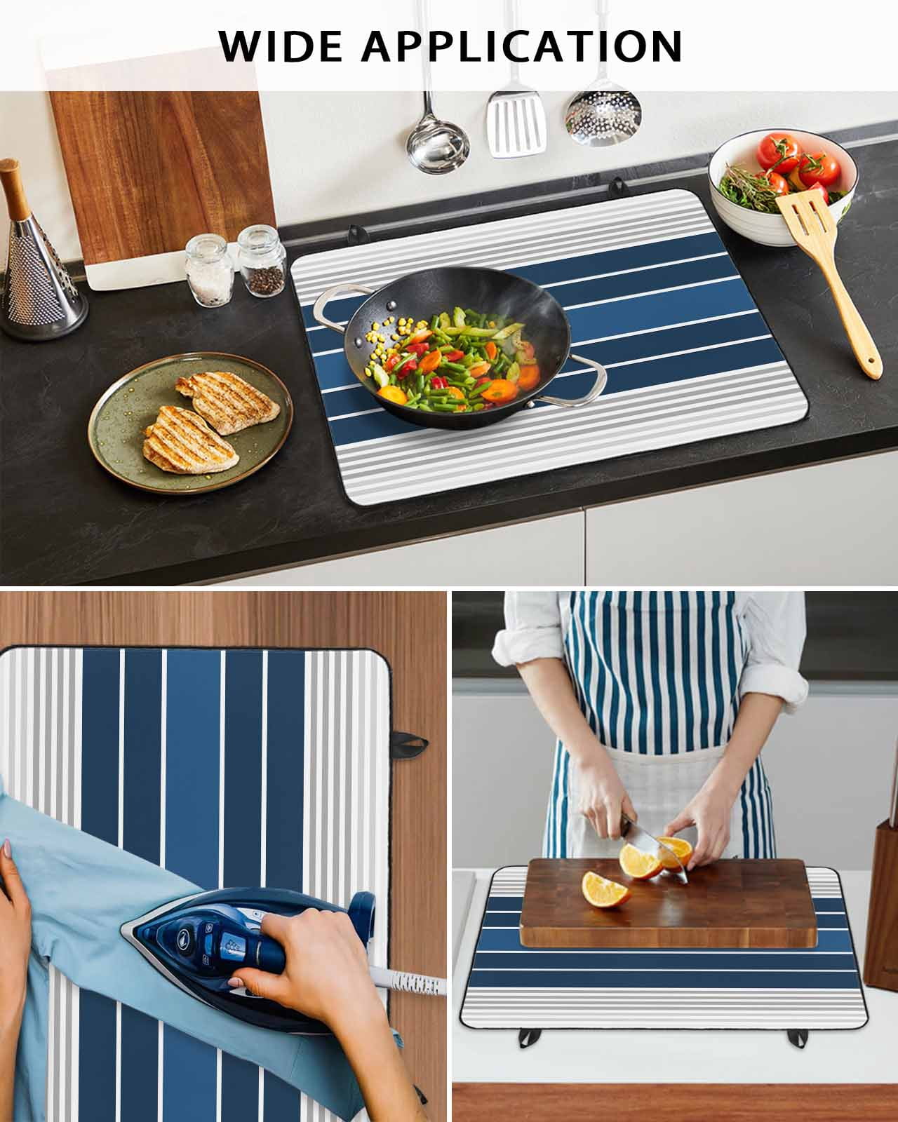 nqOlkjepod Large Induction Cooktop Protector Mat 24"x21", Lake Blue Stripes Stove Top Covers for Electric Stove, Modern Minimalist Gradient Lines Stove Burner Cover Mats, Glass Top Stove Cover