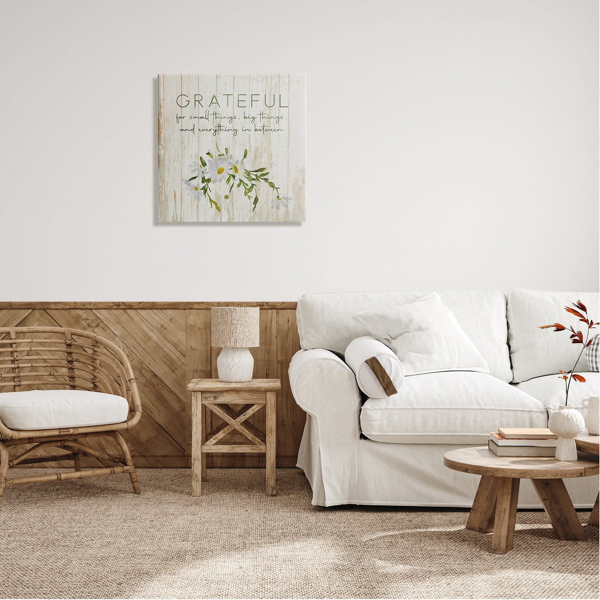 Stupell Industries Grateful for Small Big In Between Motivational Phrase Modern Painting Gallery-Wrapped Canvas Print Wall Art, 24 x 24, Design by Susan Jill