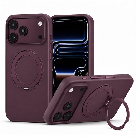 Lunvic Case for iPhone 18 Pro, Compatible with MagSafe, 360 Rotating Ring Kickstand Shockproof Magnetic Phone Cover with Camera Control Button, Winered