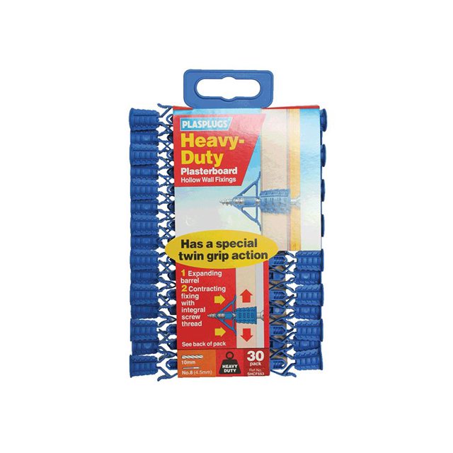 Plasplugs - HCF 553 Fixations de Plaques de Plâtre Robustes Pack de 30