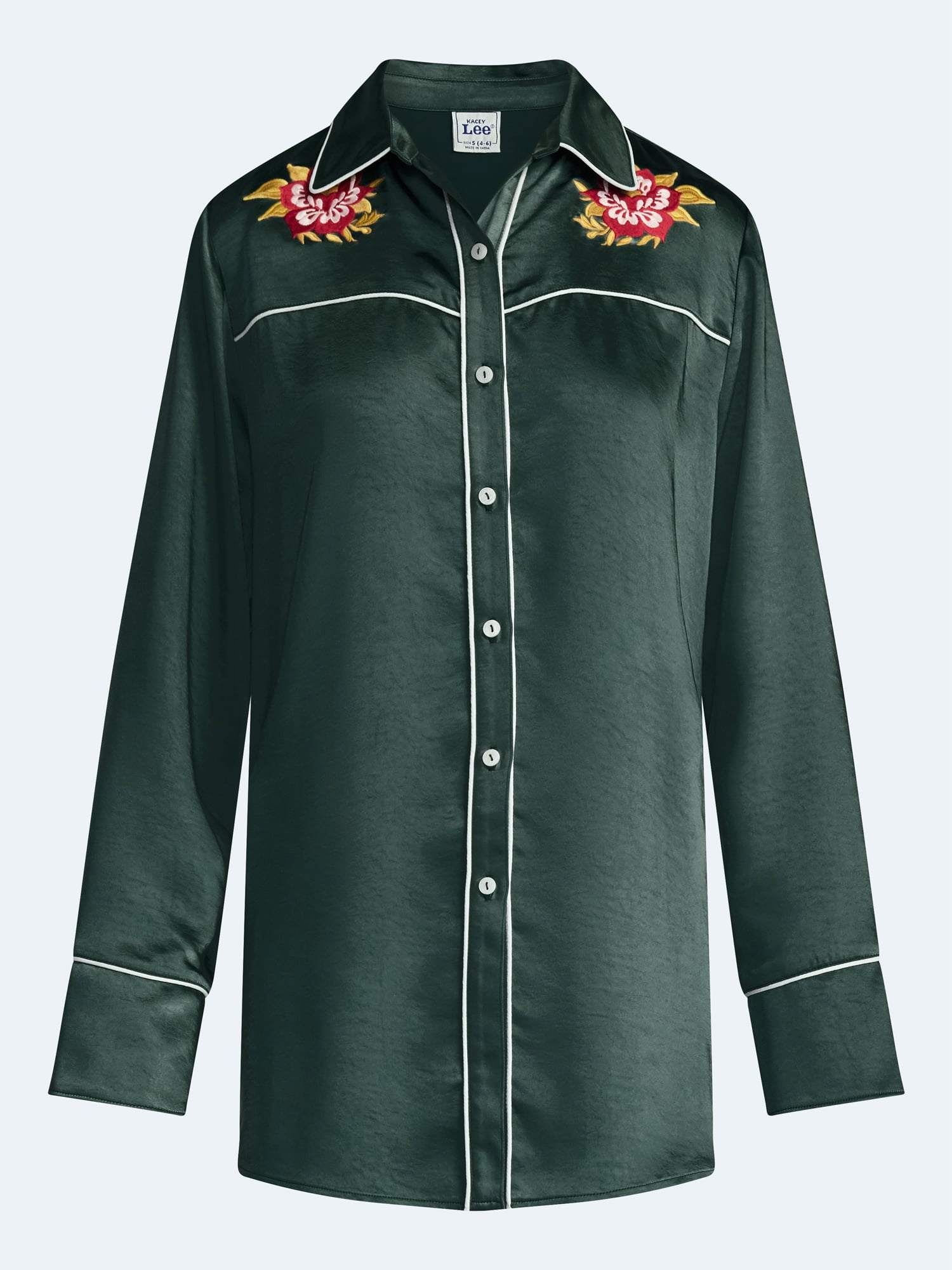 Kacey Lee Women's Satin Sleep Shirt with Long Sleeves, Size XS-XXL