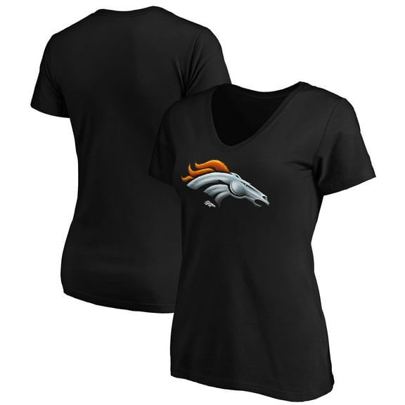 Women's Black Denver Broncos Midnight Mascot Logo V-Neck T-Shirt