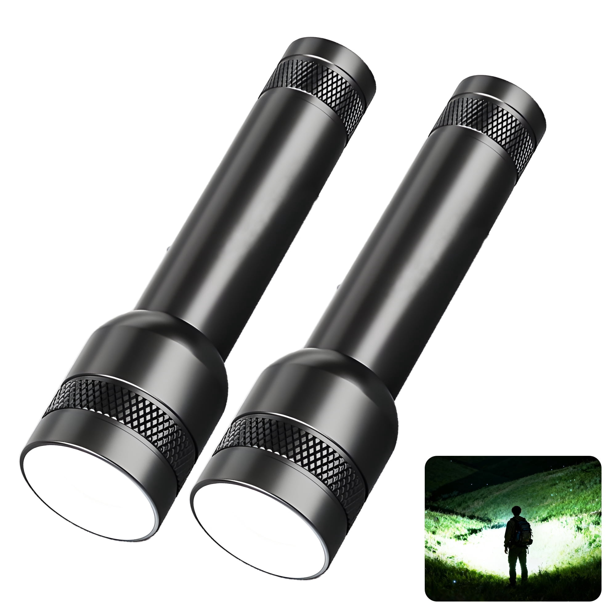 DAYBETTER Flashlight 150 High Lumen 2 Pack, USB Charging Cable, Rechargeable Waterproof FlashLights, Hands-Free for Emergency Camping Gear Essentials, Gifts For Outdoor Camping Hiking