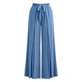 thumbnail image 4 of TEAJOPSUU Womens Pleated Wide Leg Palazzo Maxi Pants Flowy High Waist Elastic Elatic Drawstring Culottes Pants Dressy Daily Everyday Vacation Trousers Blue, 4 of 5