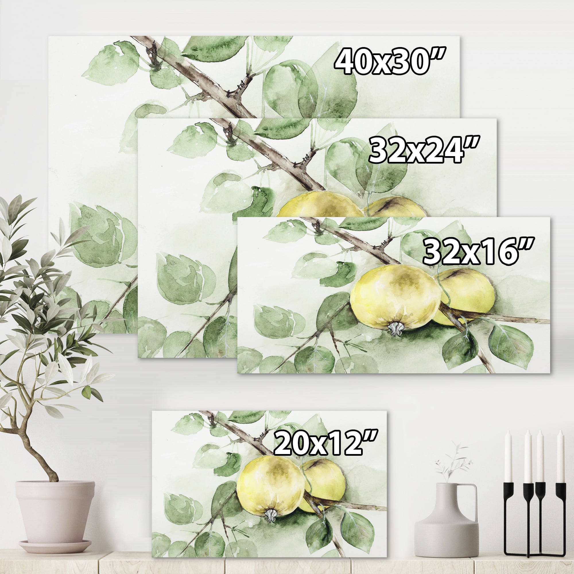 Designart ' Ancient Green Appels ' Farmhouse Canvas Wall Art Print