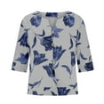thumbnail image 4 of Luxalzxs Women's Cotton Linen Blouse Shirts Summer Boho Floral Print Button Down 3/4 Sleeves V Neck Plus Size Casual Loose Tunic Top, 4 of 5