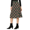thumbnail image 5 of INSPIRE CHIC Women's Plaid Skirts Belted High Waist A-Line Mid-Length Skirts L Green Red, 5 of 8
