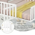 thumbnail image 3 of Queen Size Wood Floor Bed with Door & Fence, Montessori Bed Frame with Full Length Safety Guardrails, Wood Queen Bed with Slats, No Box Spring Needed-White, 3 of 8