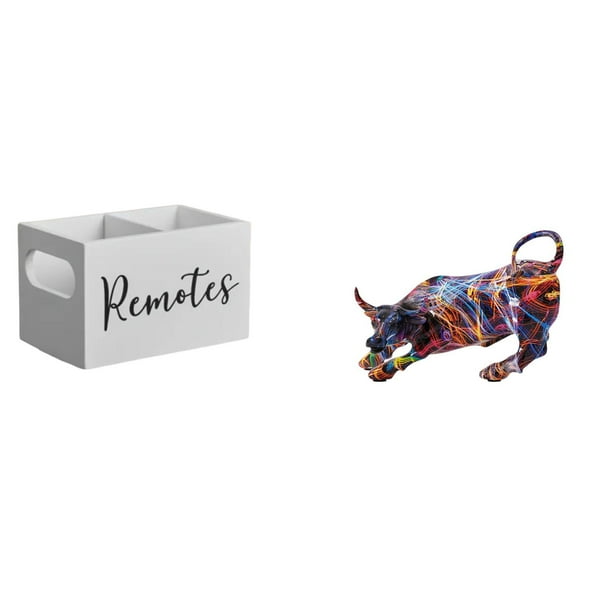 Organizador de almacenamiento de escritorio,Soporte para control remoto de TV de madera,Estatua de toro de resina,Pintura Resina Toro Estatua Escultura Inicio,Figuras de animales de toro para