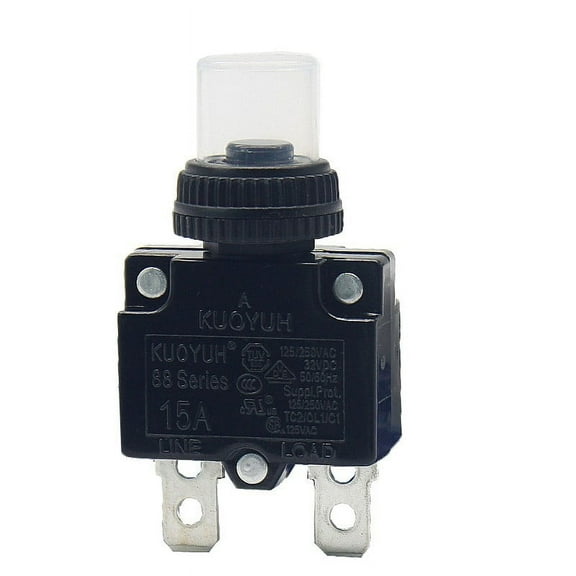 KUOYUH 15 Amp 125/250VAC 32/50VDC 88 Series Push-To-Reset Thermal Overload Protector Circuit Breaker