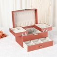 thumbnail image 6 of REGALWOVEN 3 Layer Jewelry Box for Women Girls Birthday Gifts, PU Leather Jewelry Organizer Case Storage Display Holder with Drawer Rose Gold 9*6*5.5in, 6 of 7