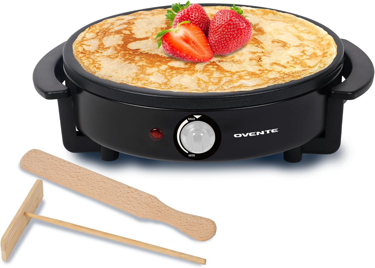 OVENTE Electric Crepe Maker and Pancake Griddle Cooktop with 12" Nonstick Hot Plate, Black CRM1122B